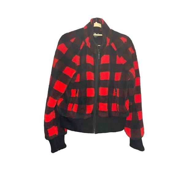 MOTHER The Funnel Neck Ribbed Checked Teddy Jacket Size L - Picture 1 of 6